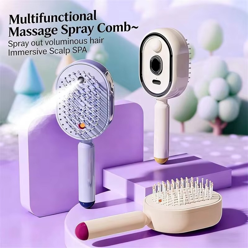 Scalp Massager Electric - 3-in-1 Elektrischer Sprüh-Luftkissenkamm Selbstreinigende Dampf-Massagebürste für